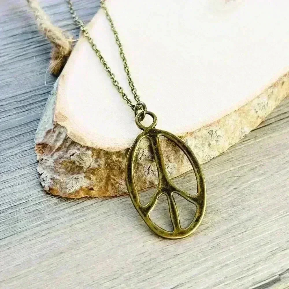 Peace sign necklace hippie accessories hippie jewelry for women bronze